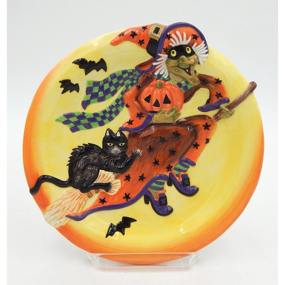 Fitz And Floyd Witch Hazel Broom Ceramic Halloween Wall Plate 9 Inch 3D Hanging